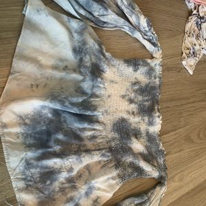 American Eagle Blue and White Off the Shoulder Top